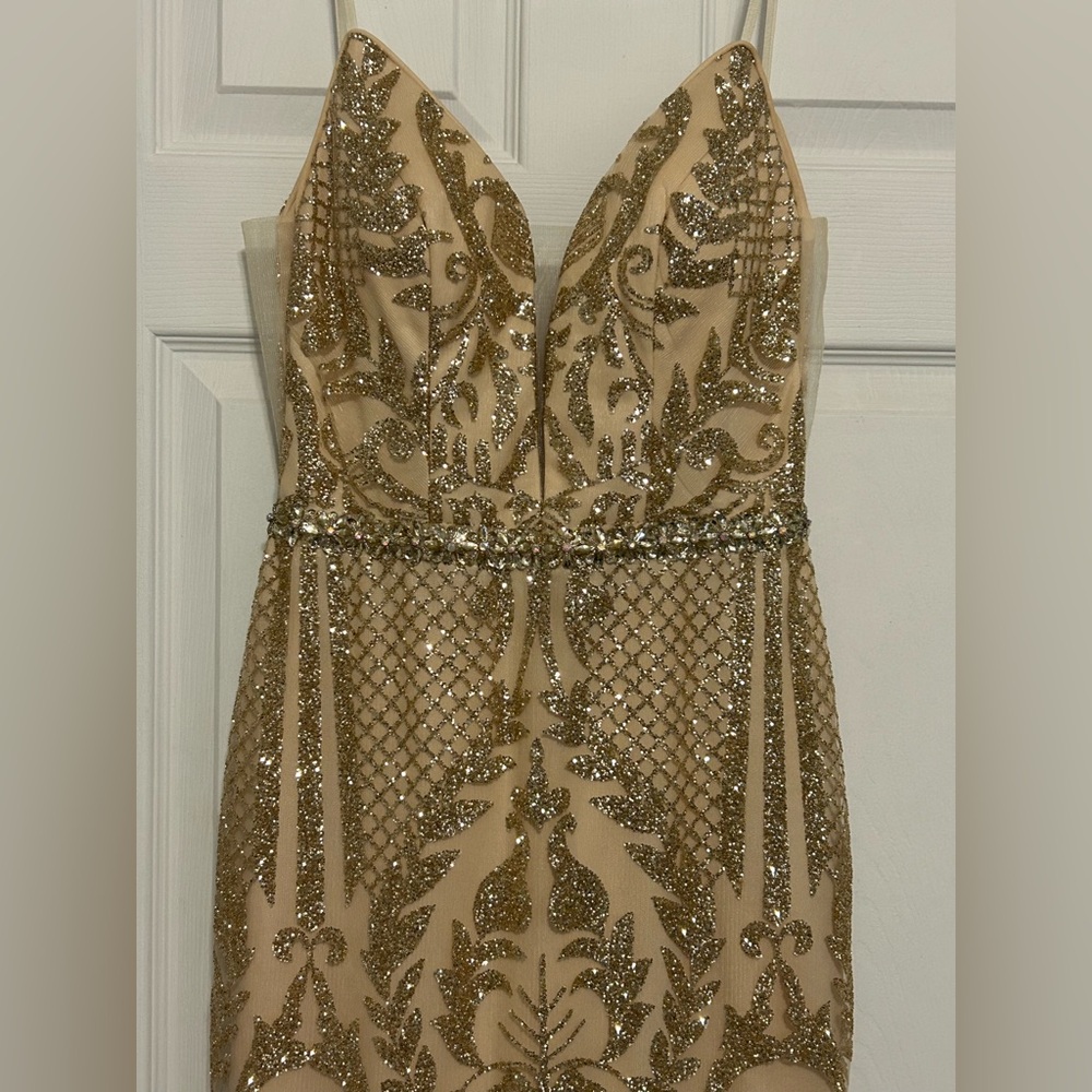 Dancing Queen Gold Sequin Formal Gown Prom Dress Size Small Evening Party